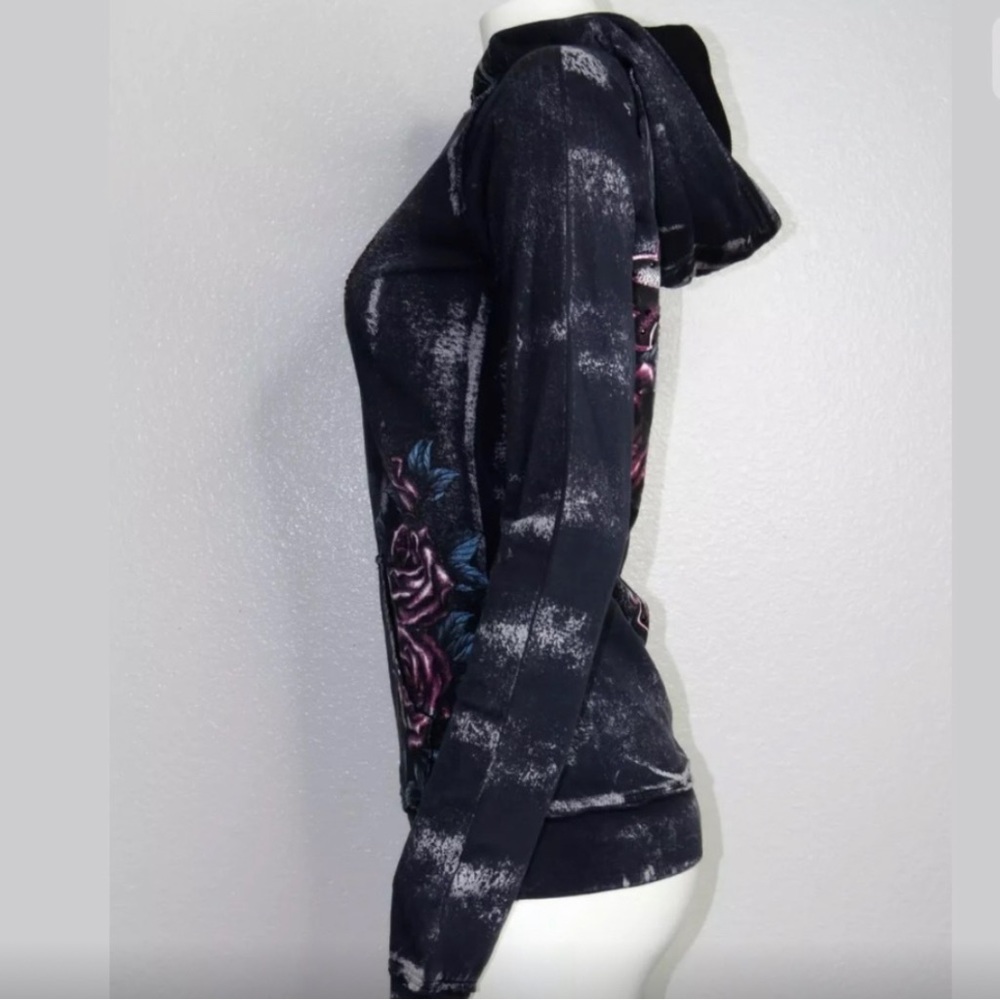 - Sinful Hooded Sweater Roses & Cross Rhinestone M - Picture 3 of 7